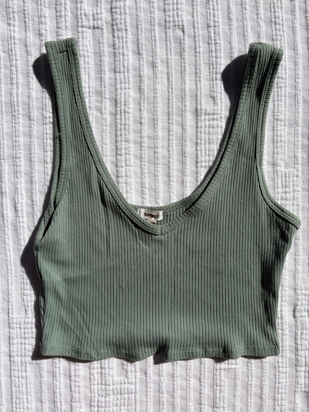 Garage Ribbed V-Neck Crop Tank - Sage